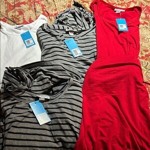 4 NWT Oh! Mamma Women's Tops&Dress- Red, White, and Gray Stripes
